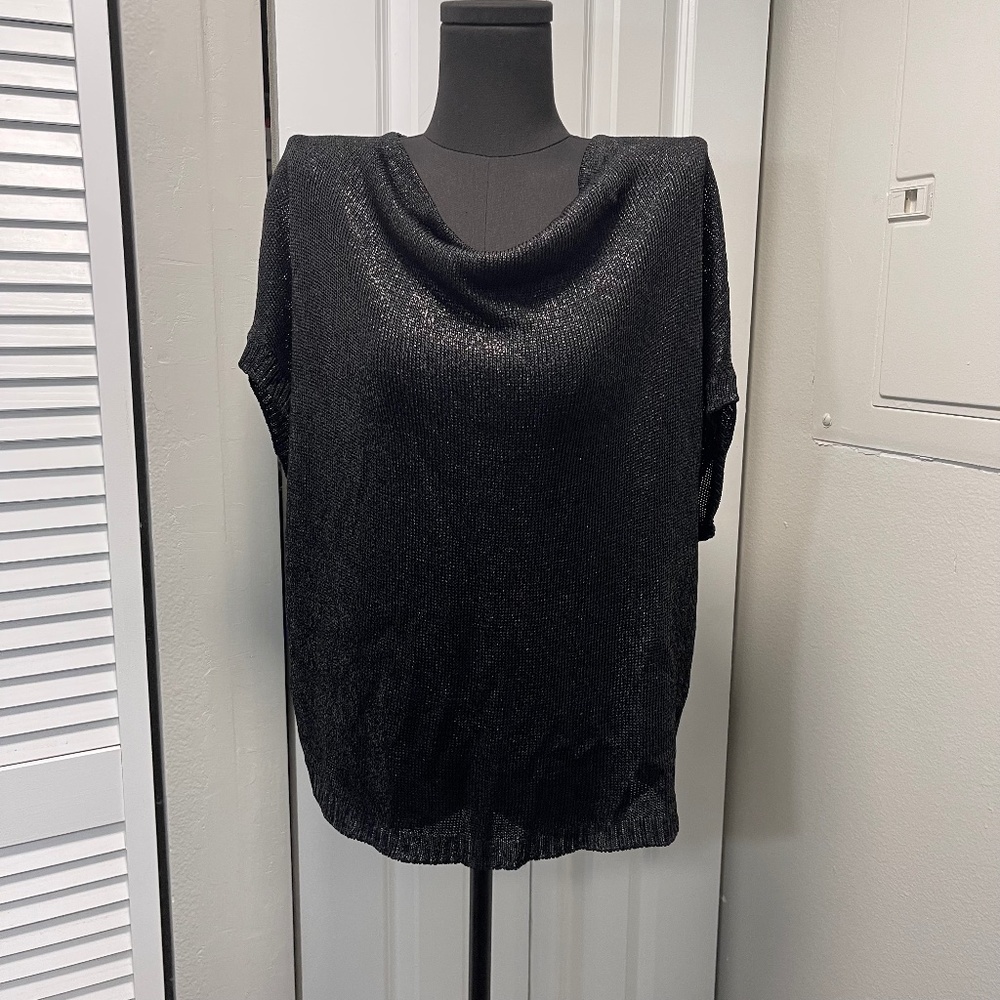 $320+NEW Vince Women's Drape Neck Sweater Black Metallic Dolman Short Sleeves S